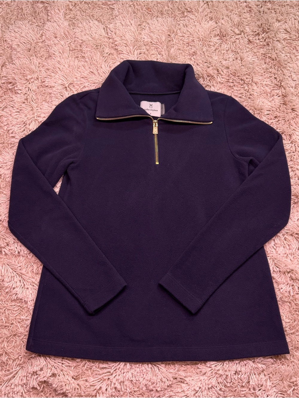 Dudley Stephens Navy Fleece Quarter Zip Pullover Gold Zip Women’s Small